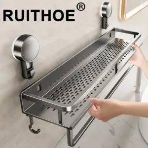 Ventouse support de salle de bain étagère de salle de bain espace de toilette en aluminium sans perceuse support suspendu organisateur de salle de bain accrocher au mur