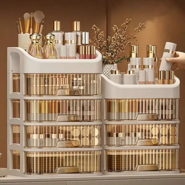 Boîte de rangement de maquillage multicouche 1 pièce, rangement de cosmétiques pour les soins de la peau, fard à paupières, Lotions rouge à lèvres, idéal pour commode, salle de bain, chambre à coucher