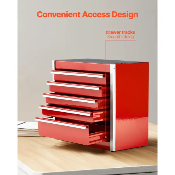 SucceBuy Boîte à outils en métal à 5 tiroirs de 8,6 pouces, petite coffre à outils portable rouge/noir avec coussinets de pieds en PP pour le rangement des outils d'atelier de garage