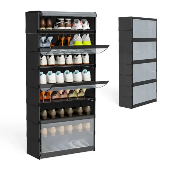 Étagère à chaussures, 8 compartiments, armoire à chaussures avec portes, pour 24 paires, étagère modulaire en plastique, pour entrée, chambre, couloir