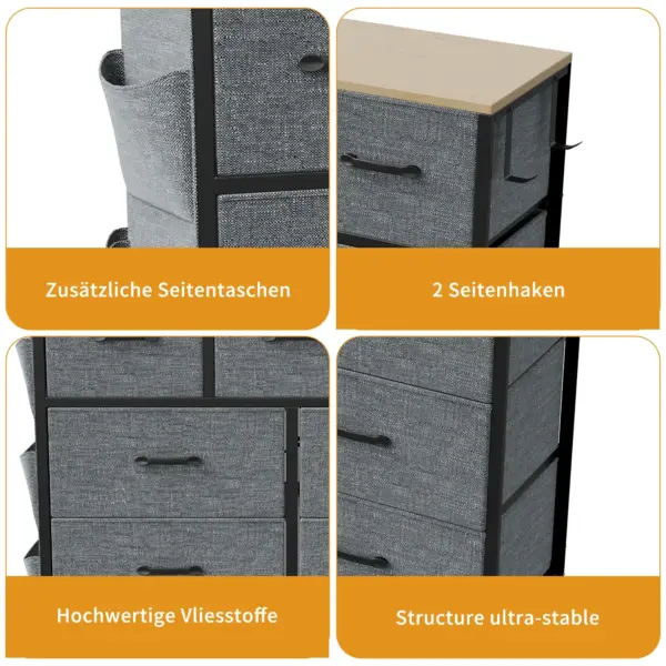 Rosahqnda Commode avec 9 tiroirs, commode de rangement en tissu pour chambre à coucher, salon, couloir, gris, armoire de rangement