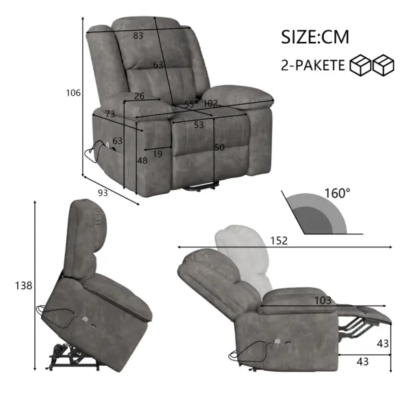 Canapé inclinable Comanlai avec repose-pieds, fauteuil de massage électrique avec 8 points de massage 160 °   Fauteuil pivotant relaxant pour personnes âgées
