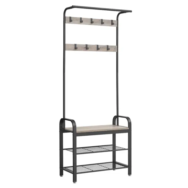 VASAGLE Porte-manteau avec Étagère à Chaussures, Meuble d’Entrée avec Banc, 4-en-1, 9 Crochets Amovibles, Vestiaire, 33,7 x 72 x 183 cm, Style Moderne