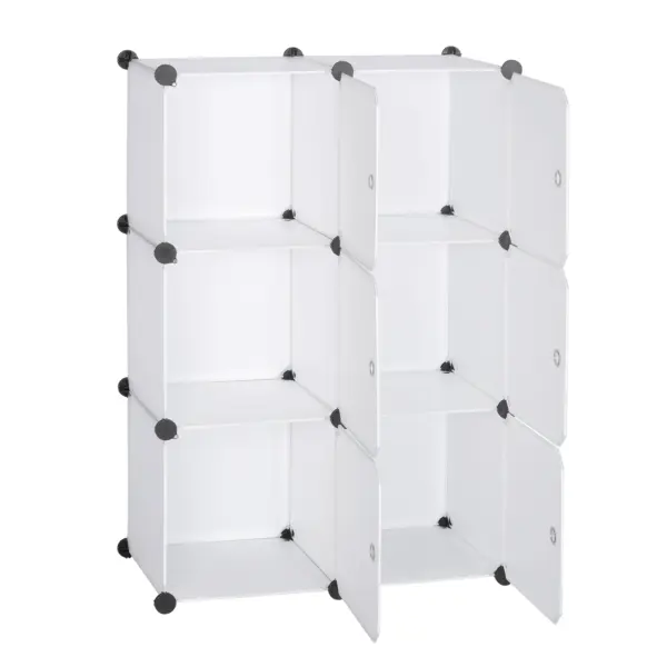 WOLTU bricolage armoire étagère de rangement en plastique 6 compartiments bibliothèque avec porte boîte de rangement organisateur placard armoire pour chambre