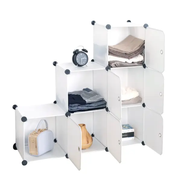 WOLTU bricolage armoire étagère de rangement en plastique 6 compartiments bibliothèque avec porte boîte de rangement organisateur placard armoire pour chambre