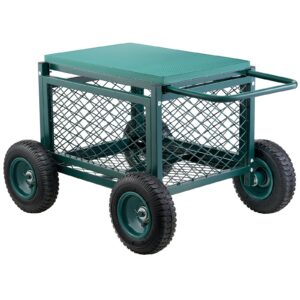 Siège de Jardin Roulant avec Roues – Chariot de Jardin Métal 400 kg avec Rangement Intégré
