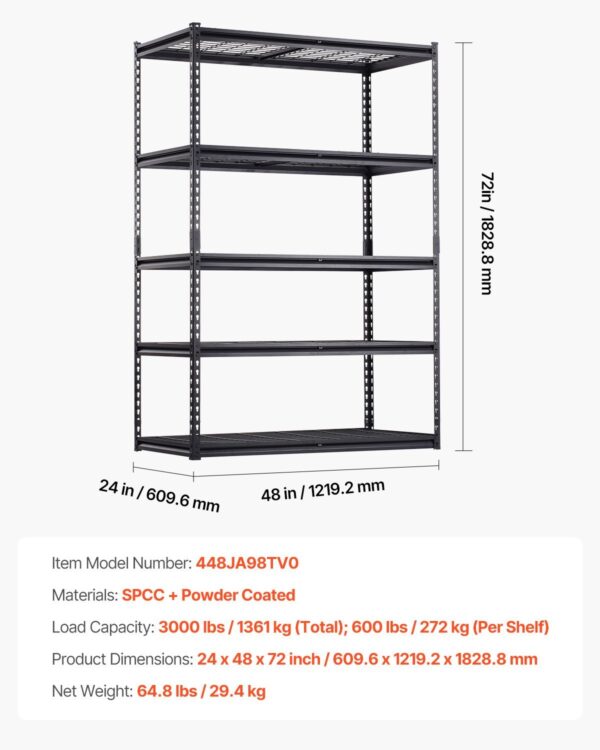 Étagère de Rangement Garage 5 Niveaux – Structure Renforcée Charge Lourde, Tablettes Réglables