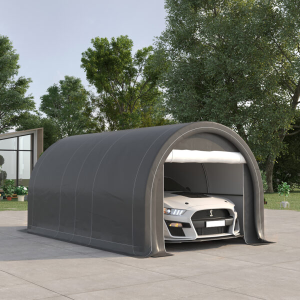Abri Voiture Portable 3 × 4,9 m – Garage Tente Renforcé avec Porte Zippée et Bâche Anti-UV