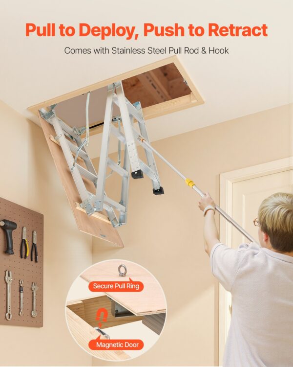 Échelle de Grenier Escamotable en Aluminium – Charge 170 kg, Hauteur Réglable, Système Hydraulique