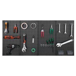 Panneaux Muraux Porte-Outils en Métal – Lot de 4 Pegboards en Acier Renforcé pour Garage & Atelier (Noir)