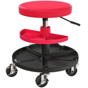 Tabouret de Mécanicien à Roulettes – Siège d’Atelier Réglable 360° avec Plateaux Outils, Charge 135 kg (Rouge)