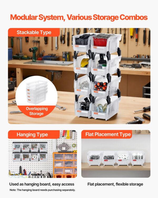 Bacs de Rangement Empilables Transparents – Lot de 8, Organisateurs Modulables pour Garage, Bureau & Placard